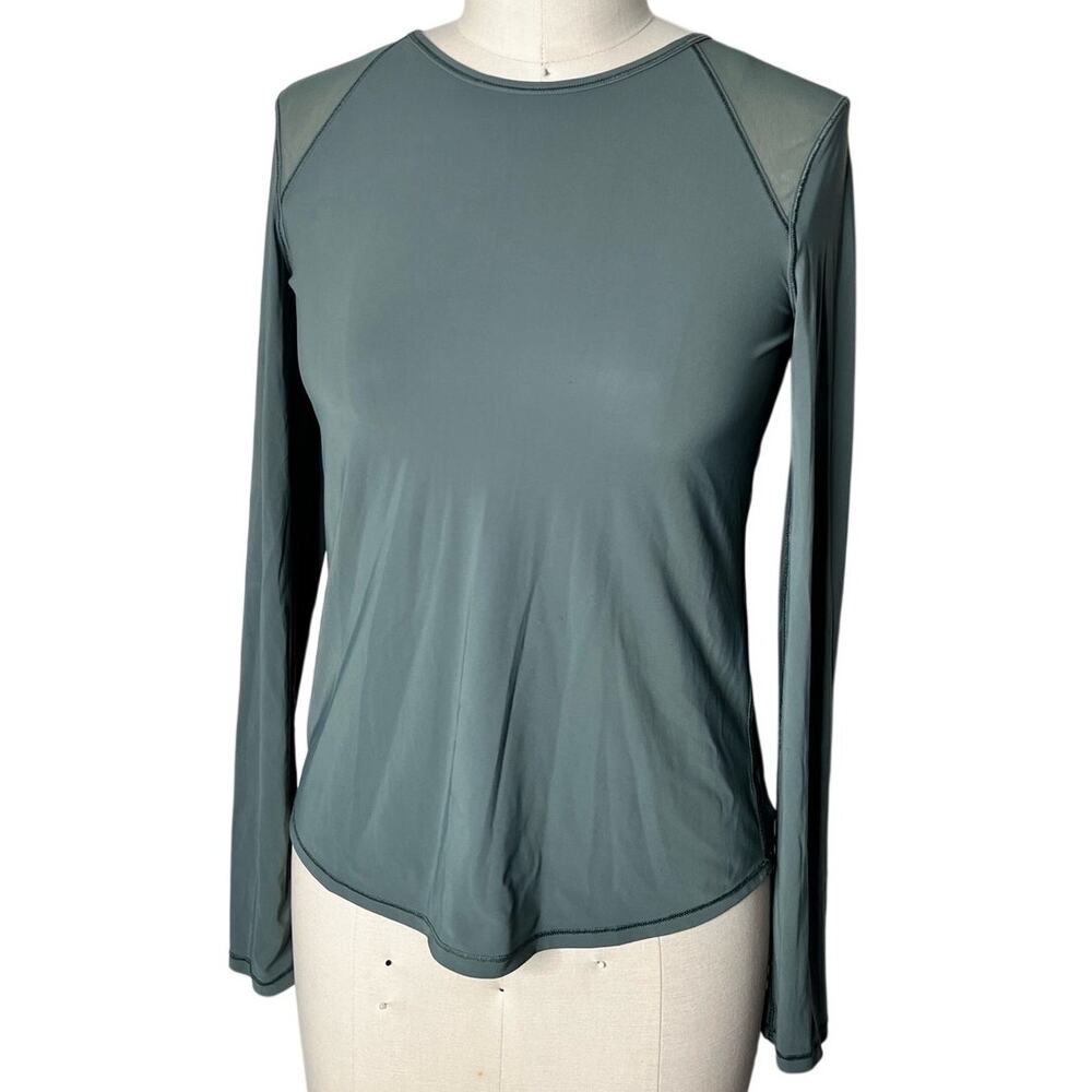 Lululemon Sculpt Long-Sleeve Shirt Grey Sage Mesh Back Pleated Size 4